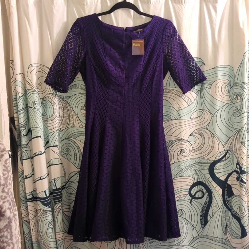 Melonie T Purple lace 3/4 sleeve dress